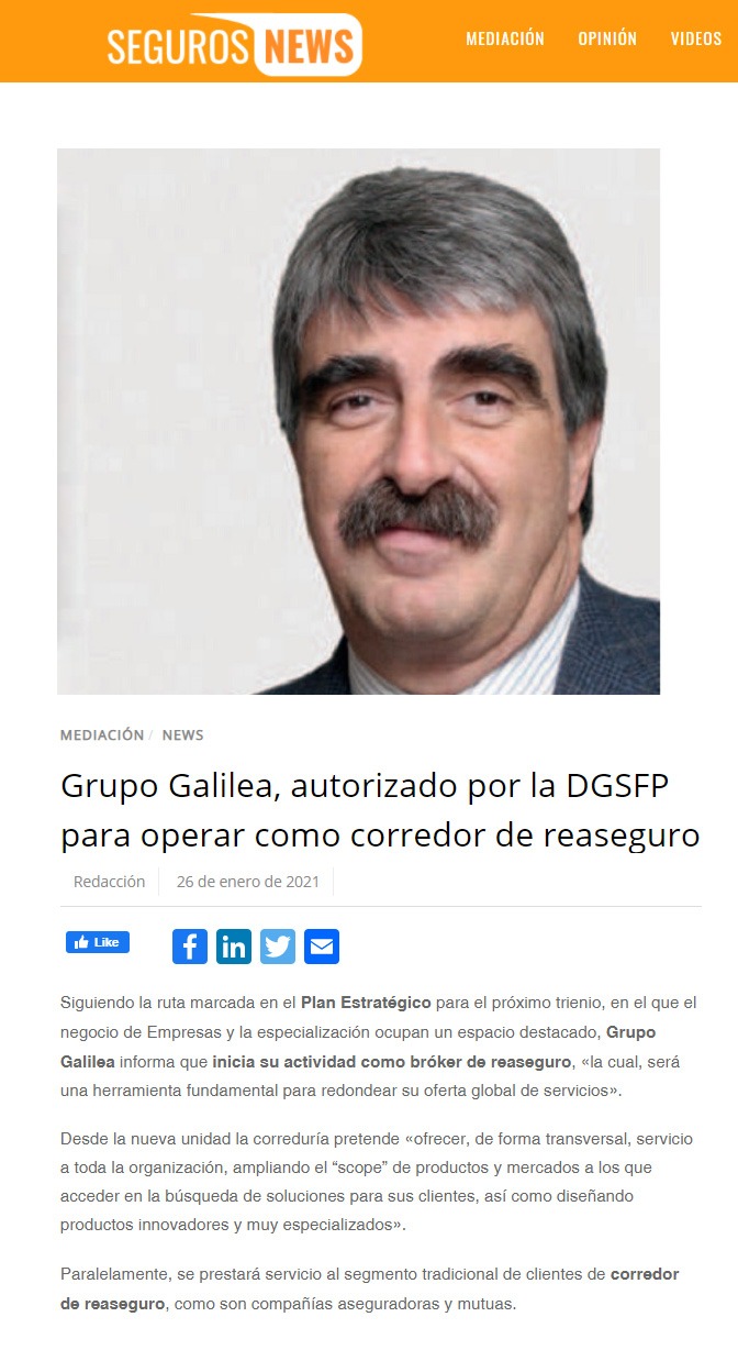 Publicación SEGUROSNEWS Autorización reaseguros. 26 enero 2021 1